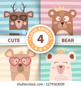 Cute winter illustration. Bear characters. Hand draw
