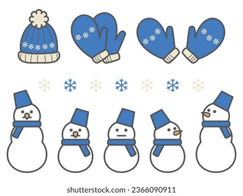 Ilustración de la línea principal de invierno de varios guantes y hombres de nieve