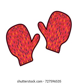 Cute winter mittens isolated on white background. Retro style. Vector illustration
