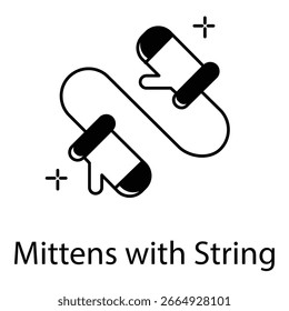 Cute Winter Mittens with String Vector Icon for Seasonal Clothing