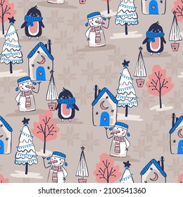Cute Winter Mountains Szene Vektor nahtloses Muster