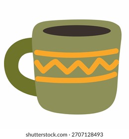 Cute winter mug in hand-drawn flat style for cozy Christmas themes. Perfect for planners, stickers, prints, and seasonal crafts.