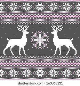 Cute winter ornament with deer and snowflakes