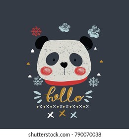 cute winter panda.hand drawn vector illustration.can be used for kid's or baby's shirt design. fashion print design,fashion graphic, t-shirt, kids wear,tee