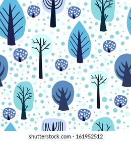 Cute winter pattern with trees and colorful leaves