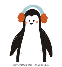 Cute winter penguin clipart design illustration on transparent background. Winter animal character. Hand draw vector illustration in flat style