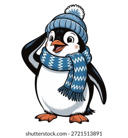 Cute winter penguin with cup vector illustration ideal for warm seasonal artwork cozy cartoon animal theme and charming character concepts