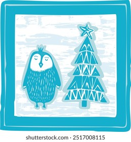 Cute winter penguin icon clipart for seasonal whimsical graphic designs. Hand drawn nordic animal for cold snowy mood holiday element. 