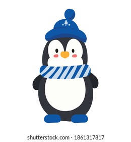 Cute Winter Penguin Illustration. cute penguin wearing warm clothes