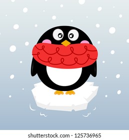 Cute winter penguin on sparkling iceberg