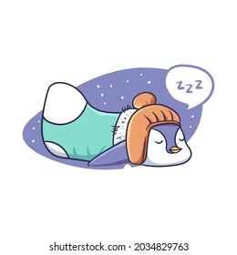 Cute Winter Penguin Sleep in A Sock Character Sticker Illustration