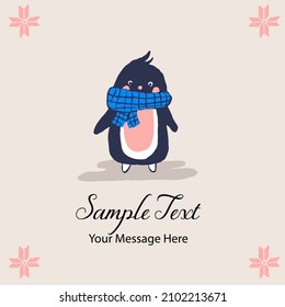 Cute Winter Penguin Vector Card Background