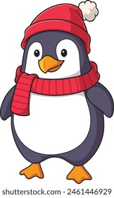 Linda Ilustración vectorial de pingüino de invierno