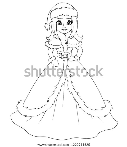 Download Cute Winter Princess Wearing Santa Claus Stock Vector (Royalty Free) 1222911625