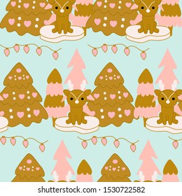 Cute winter raindeer and christmas trees in a seamless pattern design, perfect to use on the web or in print