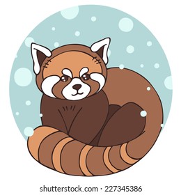 Cute winter red panda. Hand drawn vector illustration. 