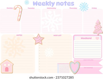 Cute winter school timetable with bunny , kawaii cartoon character, empty to do list, weekly planer for kid's education, vector reminder ready for print inspiration note go to school timetable xmas 