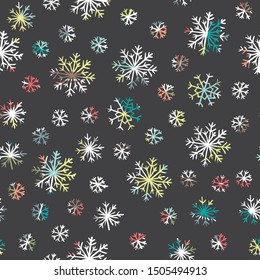 Cute  winter  seamless background hand drawn style with snowflake. Kids pattern. Christmas vector pattern.  trendy winter print design.