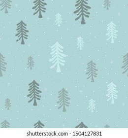 Cute winter seamless pattern with christmas tree and snow. Vector illustration.