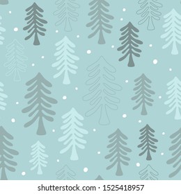 Cute winter seamless pattern with christmas tree and snow. Vector illustration.