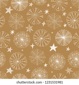 Cute winter seamless pattern with decorative snowflakes and   stars.