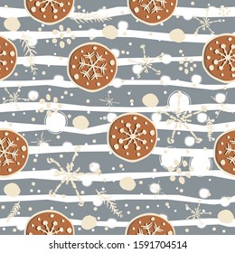 Cute Winter Seamless Pattern with gingerbread cookies. Vector Illustration.