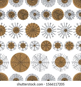 Cute winter seamless pattern with gold decorative snowflakes. Can be used in textile industry, paper, background, scrapbooking.