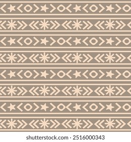 Cute winter seamless vector pattern with horizontal rows of simple shapes, flat design for textile print, wrapping paper, wallpaper.