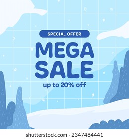 Cute Winter Season Mega Sale offer discount banner square post social media template