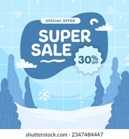 Cute Winter Season Super Sale offer discount banner square post social media template