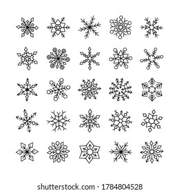 Cute winter snowflakes collection isolated on white background. Vector illustration in doodle style