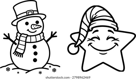 Cute winter snowman and