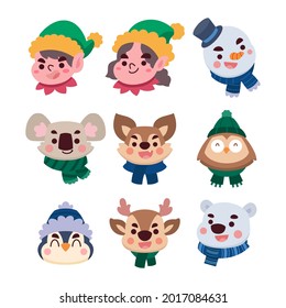 Cute Winter Sticker Set Illustration