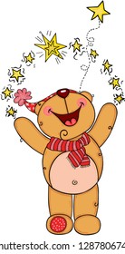 Cute winter teddy bear playing with stars
