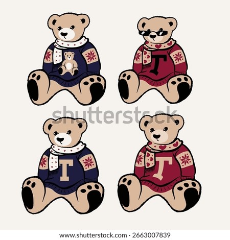 Cute winter teddy bear set