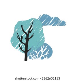 Cute Winter Trees with Bush and Cloud Vector Illustration. Christmas Wintertime Nature Elements
