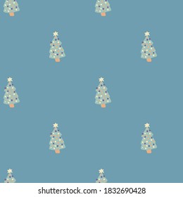 Geräumige Winterbäume nahtlos minimalistisches Muster. Skandinavische Weihnachten minimalistischer Hintergrund in blauen sanften Tönen. Perfekt für Stoffdesign, Stoffdruck, Umhüllung, Cover. Vektorgrafik.