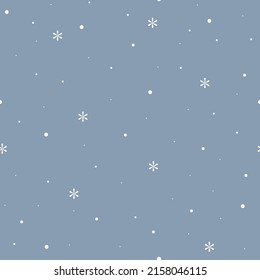 Cute winter vector seamless pattern with snow flakes in pastel blue color