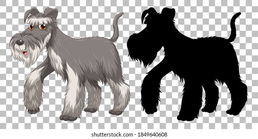 Cute Wire Fox Terrier and its silhouette on transparent background illustration