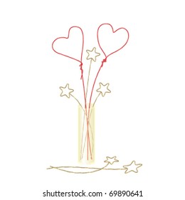 Cute wire hearts and stars in yellow transparent vase