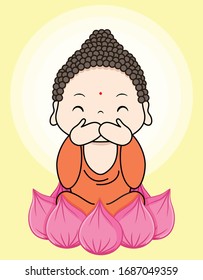 Cute Wise Buddha is Covering His mouth. Speak no evil. 