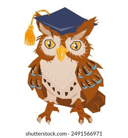 Cute wise owl character for back to school posters and sale banners, cartoon vector illustration isolated on white background.