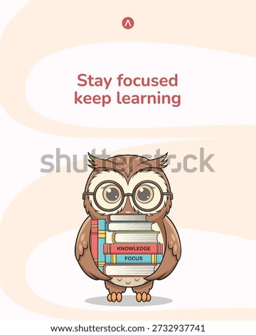 Cute Wise Owl Holding Books Educational Illustration