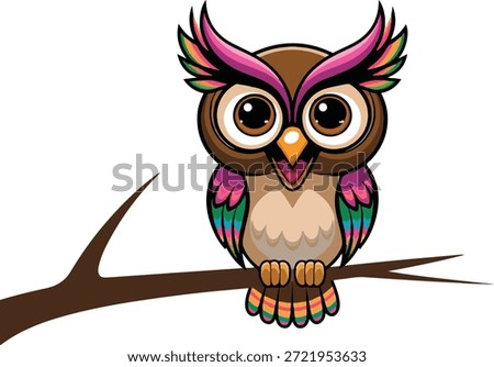 Cute Wise Owl Illustration on a Tree Branch