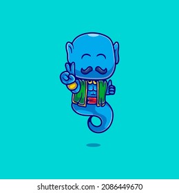 cute wish genie illustration, suitable for mascot designs or cute genie t-shirts