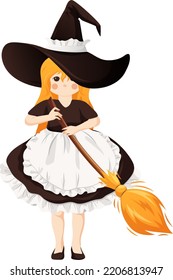 Cute witch with a broom and in a maid costume