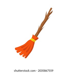 Cute witch broom symbol vector doodle. Cartoon happy halloween illustration
