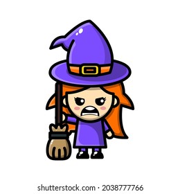 cute witch cartoon character illustration vector graphic