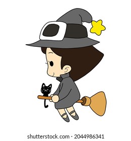 Cute witch cartoon of Halloween  vector illustration isolated on white background.