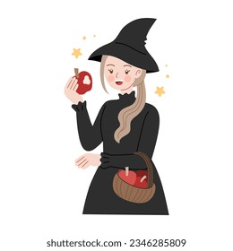 cute witch cartoon illustration vector flat 